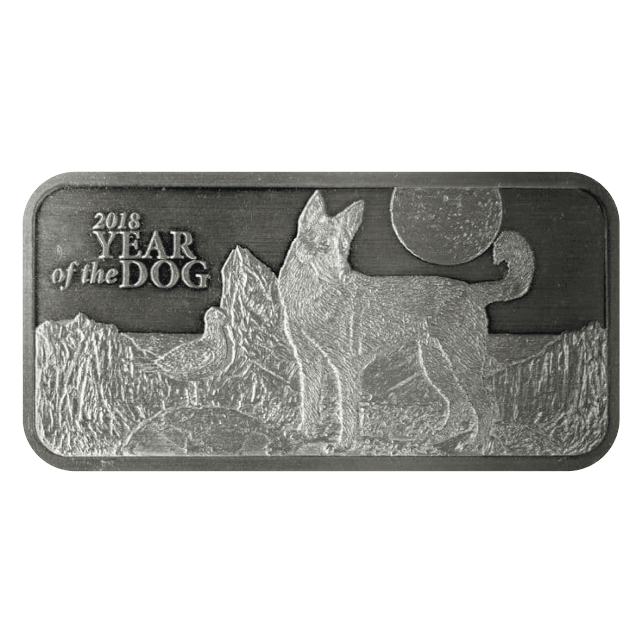 2018 10 oz Lunar Year Of The Dog Silver Bar - Antique Finish